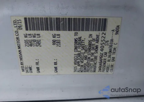 2016 Nissan Maxima 3.5 S z USA, uszkodzony, nr VIN 1N4AA6AP6GC405522